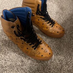 MCM Men's Tan and Blue High-Top Sneakers